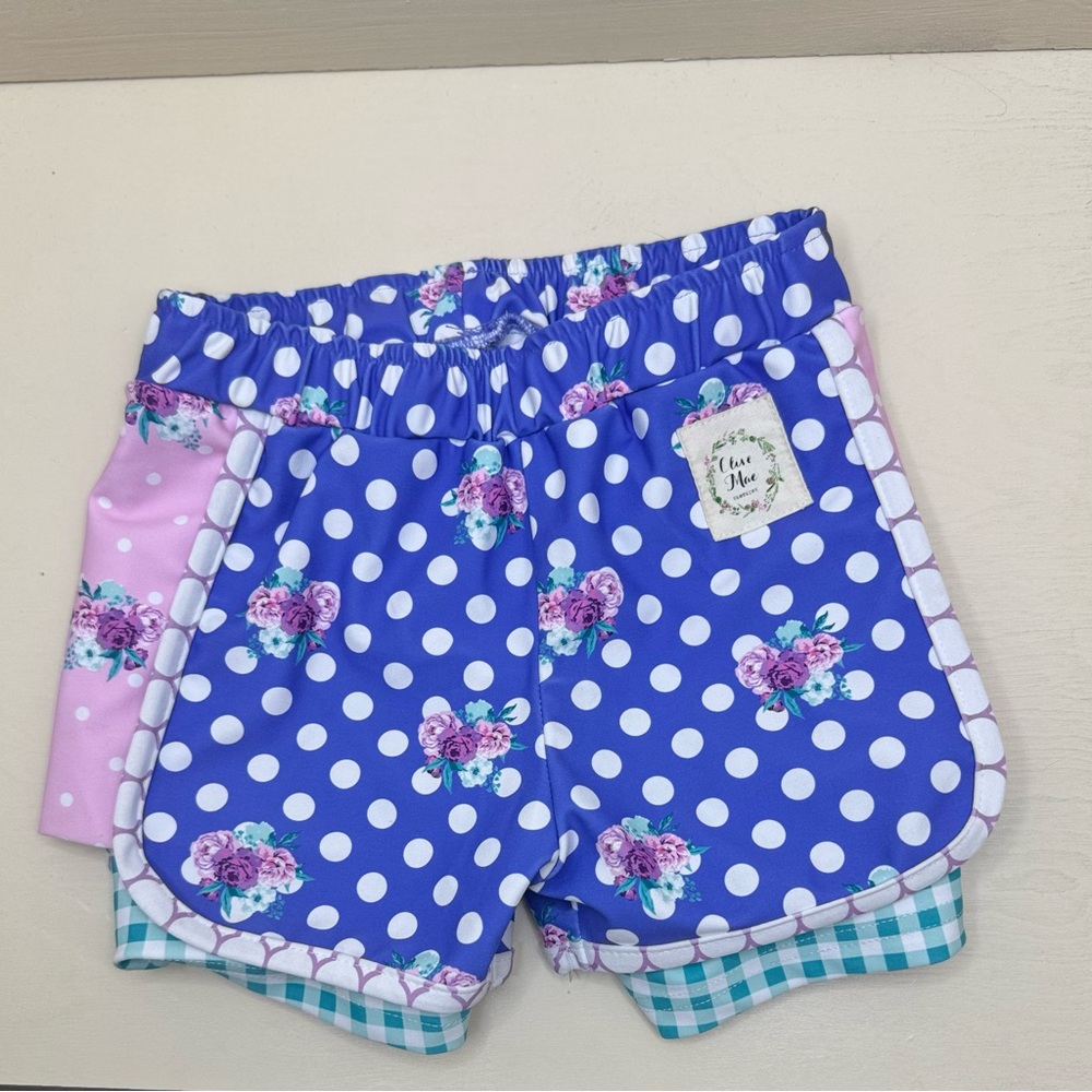 Blue Polka Dot Floral Shorts with built in bloomers size 6